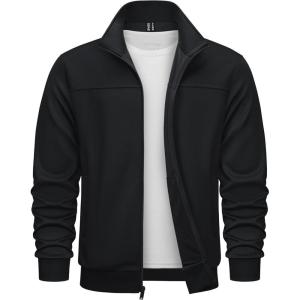 imageTACVASEN Mens Track Jacket Lightweight Full Zip Up Stand Collar Jacket Running Athletic Active Jacket Softshell OuterwearBlack