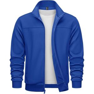imageTACVASEN Mens Track Jacket Lightweight Full Zip Up Stand Collar Jacket Running Athletic Active Jacket Softshell OuterwearBright Blue