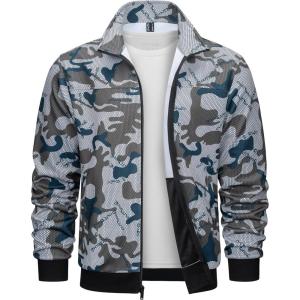 imageTACVASEN Mens Track Jacket Lightweight Full Zip Up Stand Collar Jacket Running Athletic Active Jacket Softshell OuterwearCamouflage