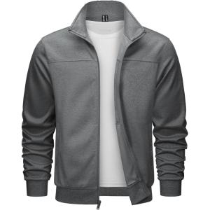 imageTACVASEN Mens Track Jacket Lightweight Full Zip Up Stand Collar Jacket Running Athletic Active Jacket Softshell OuterwearDark Grey