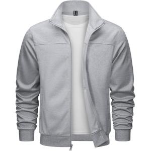 imageTACVASEN Mens Track Jacket Lightweight Full Zip Up Stand Collar Jacket Running Athletic Active Jacket Softshell OuterwearLight Grey