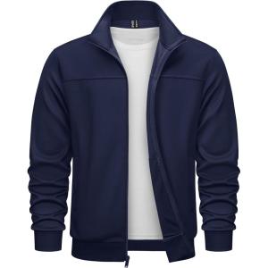imageTACVASEN Mens Track Jacket Lightweight Full Zip Up Stand Collar Jacket Running Athletic Active Jacket Softshell OuterwearNavy