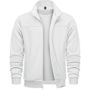imageTACVASEN Mens Track Jacket Lightweight Full Zip Up Stand Collar Jacket Running Athletic Active Jacket Softshell OuterwearWhite