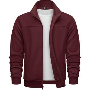 imageTACVASEN Mens Track Jacket Lightweight Full Zip Up Stand Collar Jacket Running Athletic Active Jacket Softshell OuterwearWine Red