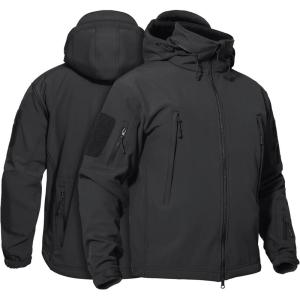 imageTACVASEN Mens Waterproof Tactical Jacket Fleece Lined Hooded Softshell Jacket Winter Hiking Military WindbreakerBlack