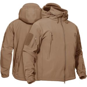 imageTACVASEN Mens Waterproof Tactical Jacket Fleece Lined Hooded Softshell Jacket Winter Hiking Military WindbreakerBrown