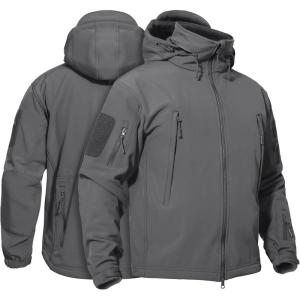 imageTACVASEN Mens Waterproof Tactical Jacket Fleece Lined Hooded Softshell Jacket Winter Hiking Military WindbreakerGray