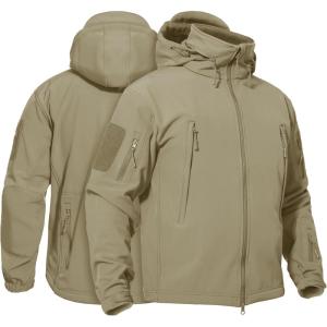 imageTACVASEN Mens Waterproof Tactical Jacket Fleece Lined Hooded Softshell Jacket Winter Hiking Military WindbreakerKhaki
