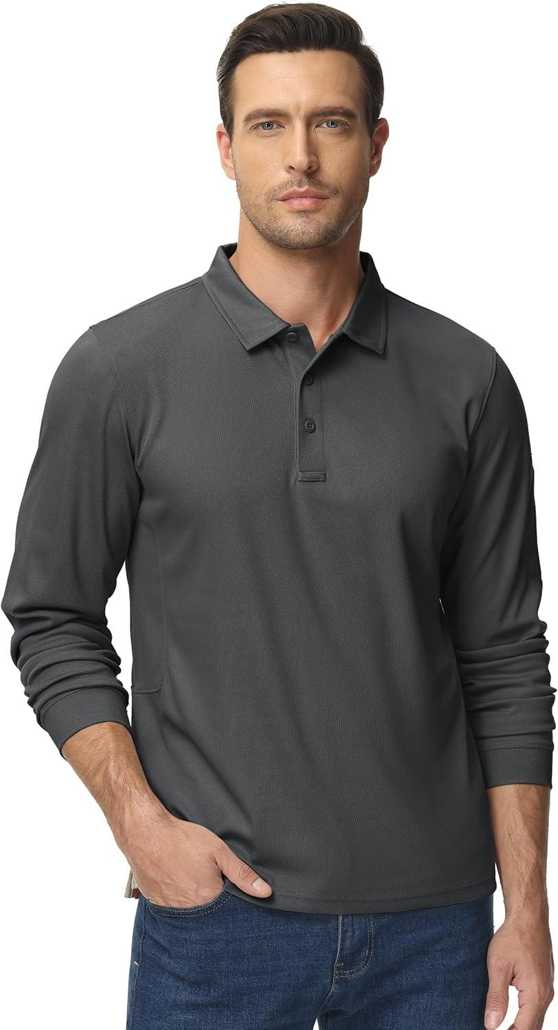 imageTACVASEN Mens Polo Shirts Long Sleeve Quick Dry Shirt Performance Tactical Shirts Golf Shirt Casual Outdoor Work ShirtAgray