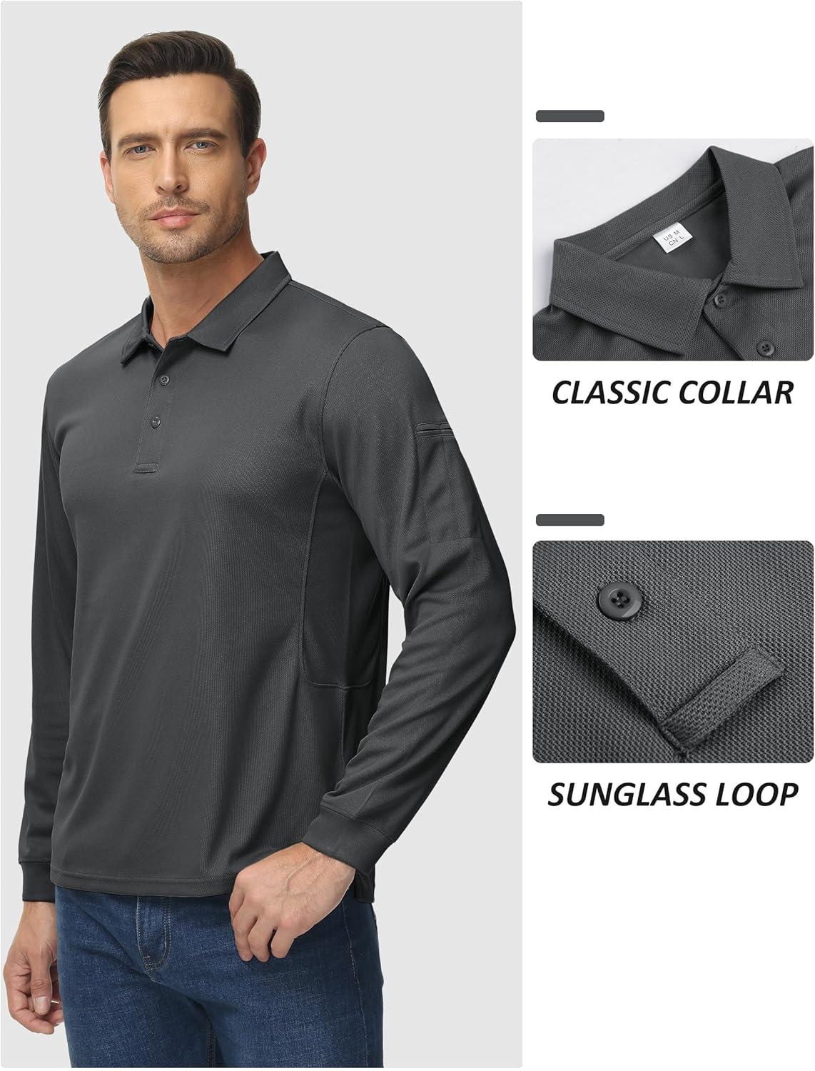 imageTACVASEN Mens Polo Shirts Long Sleeve Quick Dry Shirt Performance Tactical Shirts Golf Shirt Casual Outdoor Work ShirtAgray