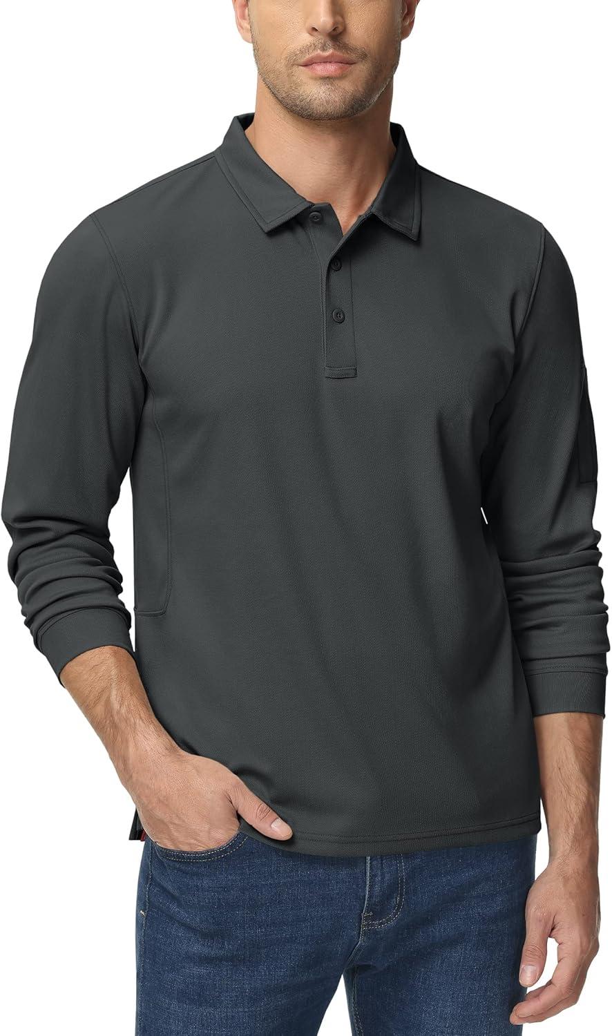 imageTACVASEN Mens Polo Shirts Long Sleeve Quick Dry Shirt Performance Tactical Shirts Golf Shirt Casual Outdoor Work ShirtAgray