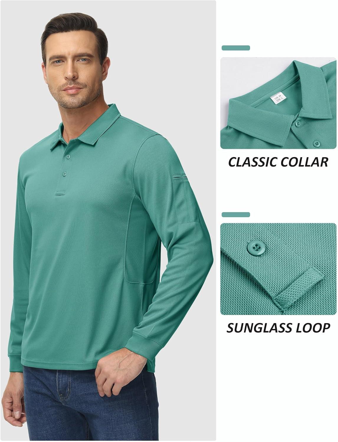 imageTACVASEN Mens Polo Shirts Long Sleeve Quick Dry Shirt Performance Tactical Shirts Golf Shirt Casual Outdoor Work ShirtAgrey Green