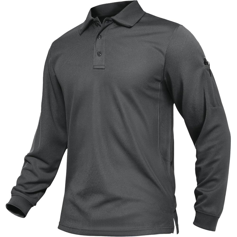 imageTACVASEN Mens Polo Shirts Long Sleeve Quick Dry Shirt Performance Tactical Shirts Golf Shirt Casual Outdoor Work ShirtAgray
