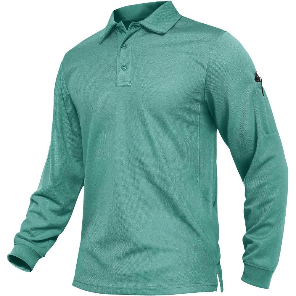 imageTACVASEN Mens Polo Shirts Long Sleeve Quick Dry Shirt Performance Tactical Shirts Golf Shirt Casual Outdoor Work ShirtAgrey Green