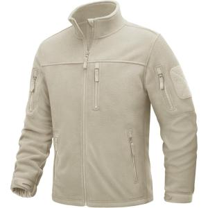 imageTACVASEN Mens Fleece Jacket Full Zip Winter Jacket Lightweight Tactical Jackets Outdoor Hiking Coats with PocketsBeige