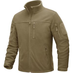 imageTACVASEN Mens Fleece Jacket Full Zip Winter Jacket Lightweight Tactical Jackets Outdoor Hiking Coats with PocketsKhaki