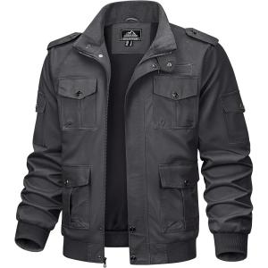 imageTACVASEN Mens Jackets Military Jackets Cargo Jackets Working Jackets with Multi PocketsDark Gray