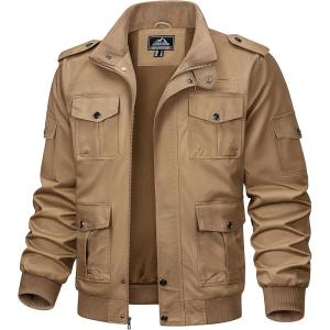 imageTACVASEN Mens Jackets Military Jackets Cargo Jackets Working Jackets with Multi PocketsKhaki