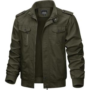 imageTACVASEN Mens Military Lightweight Jacket Army Cargo Windbreaker Zip Front Stand Collar Cotton Jackets with Multi Pockets2701 Green