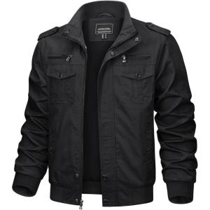 imageTACVASEN Mens Military Lightweight Jacket Army Cargo Windbreaker Zip Front Stand Collar Cotton Jackets with Multi Pockets9931 Black
