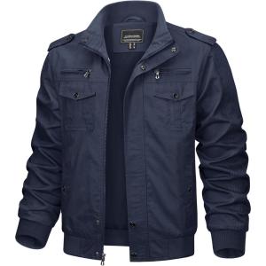 imageTACVASEN Mens Military Lightweight Jacket Army Cargo Windbreaker Zip Front Stand Collar Cotton Jackets with Multi Pockets9931 Blue