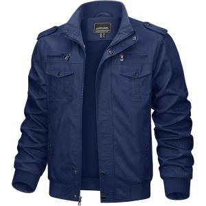 imageTACVASEN Mens Military Lightweight Jacket Army Cargo Windbreaker Zip Front Stand Collar Cotton Jackets with Multi Pockets9931 Denim Blue