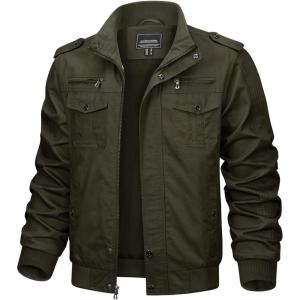 imageTACVASEN Mens Military Lightweight Jacket Army Cargo Windbreaker Zip Front Stand Collar Cotton Jackets with Multi Pockets9931 Green