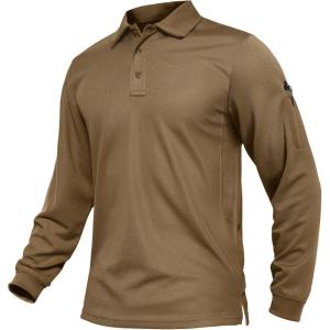 imageTACVASEN Mens Polo Shirts Long Sleeve Quick Dry Shirt Performance Tactical Shirts Golf Shirt Casual Outdoor Work ShirtAbrown