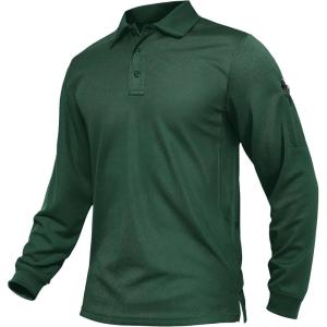 imageTACVASEN Mens Polo Shirts Long Sleeve Quick Dry Shirt Performance Tactical Shirts Golf Shirt Casual Outdoor Work ShirtAdark Green