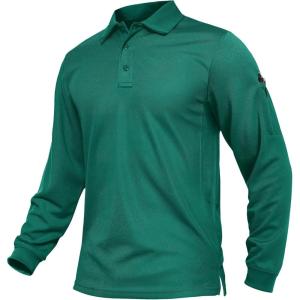imageTACVASEN Mens Polo Shirts Long Sleeve Quick Dry Shirt Performance Tactical Shirts Golf Shirt Casual Outdoor Work ShirtAegreen
