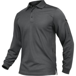 imageTACVASEN Mens Polo Shirts Long Sleeve Quick Dry Shirt Performance Tactical Shirts Golf Shirt Casual Outdoor Work ShirtAgray