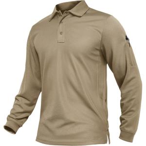 imageTACVASEN Mens Polo Shirts Long Sleeve Quick Dry Shirt Performance Tactical Shirts Golf Shirt Casual Outdoor Work ShirtAkhaki