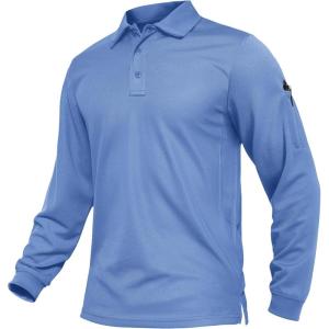 imageTACVASEN Mens Polo Shirts Long Sleeve Quick Dry Shirt Performance Tactical Shirts Golf Shirt Casual Outdoor Work ShirtAlight Blue