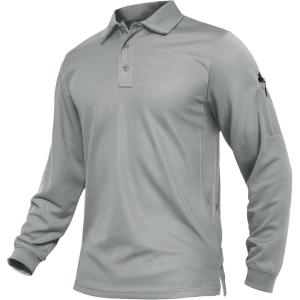 imageTACVASEN Mens Polo Shirts Long Sleeve Quick Dry Shirt Performance Tactical Shirts Golf Shirt Casual Outdoor Work ShirtAlight Grey