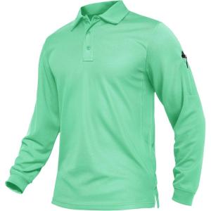 imageTACVASEN Mens Polo Shirts Long Sleeve Quick Dry Shirt Performance Tactical Shirts Golf Shirt Casual Outdoor Work ShirtAmint Green