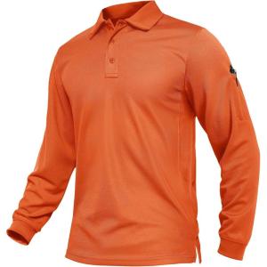 imageTACVASEN Mens Polo Shirts Long Sleeve Quick Dry Shirt Performance Tactical Shirts Golf Shirt Casual Outdoor Work ShirtAorange