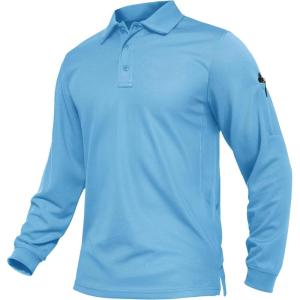 imageTACVASEN Mens Polo Shirts Long Sleeve Quick Dry Shirt Performance Tactical Shirts Golf Shirt Casual Outdoor Work ShirtAsky Blue