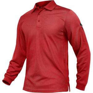 imageTACVASEN Mens Polo Shirts Long Sleeve Quick Dry Shirt Performance Tactical Shirts Golf Shirt Casual Outdoor Work ShirtAtomato Red