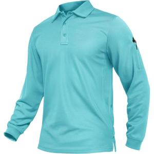 imageTACVASEN Mens Polo Shirts Long Sleeve Quick Dry Shirt Performance Tactical Shirts Golf Shirt Casual Outdoor Work ShirtAwater Blue