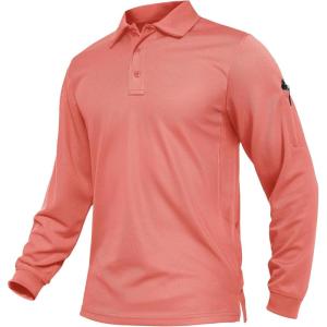 imageTACVASEN Mens Polo Shirts Long Sleeve Quick Dry Shirt Performance Tactical Shirts Golf Shirt Casual Outdoor Work ShirtAwatermelon Red