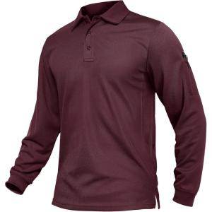 imageTACVASEN Mens Polo Shirts Long Sleeve Quick Dry Shirt Performance Tactical Shirts Golf Shirt Casual Outdoor Work ShirtAwine Red