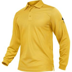 imageTACVASEN Mens Polo Shirts Long Sleeve Quick Dry Shirt Performance Tactical Shirts Golf Shirt Casual Outdoor Work ShirtAyellow