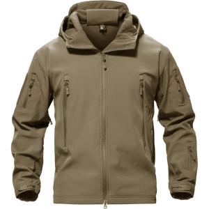 imageTACVASEN Mens Special Ops Military Tactical Rain Jackets Winter Warm Fleece Softshell Hooded Raincoat SnowboardKhaki