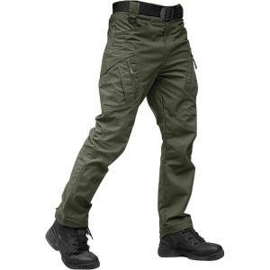 imageTACVASEN Mens Tactical Pants 9 Pockets Cargo Hiking Pants Lightweight Work Pants for Men Construction Water ResistantGreen
