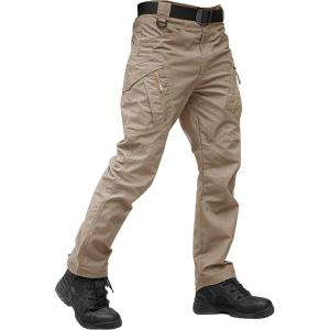 imageTACVASEN Mens Tactical Pants 9 Pockets Cargo Hiking Pants Lightweight Work Pants for Men Construction Water ResistantKhaki