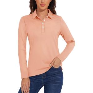 imageTACVASEN Polo Shirts for Women Casual TShirts Long Sleeve Golf TopsBapricot