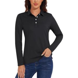 imageTACVASEN Polo Shirts for Women Casual TShirts Long Sleeve Golf TopsBlack