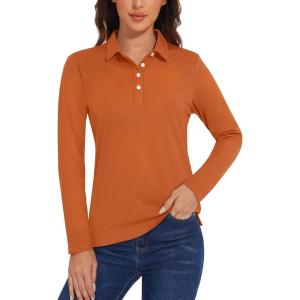 imageTACVASEN Polo Shirts for Women Casual TShirts Long Sleeve Golf TopsDark Orange