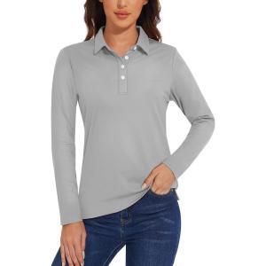imageTACVASEN Polo Shirts for Women Casual TShirts Long Sleeve Golf TopsLight Grey