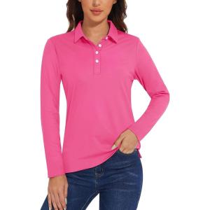 imageTACVASEN Polo Shirts for Women Casual TShirts Long Sleeve Golf TopsRose Red